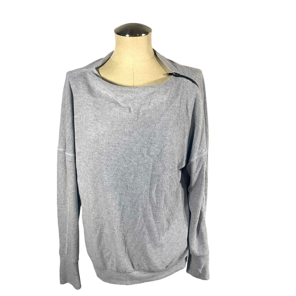 Purson Gray Boat Neck Sweater with Shoulder Zip Detail Size Small